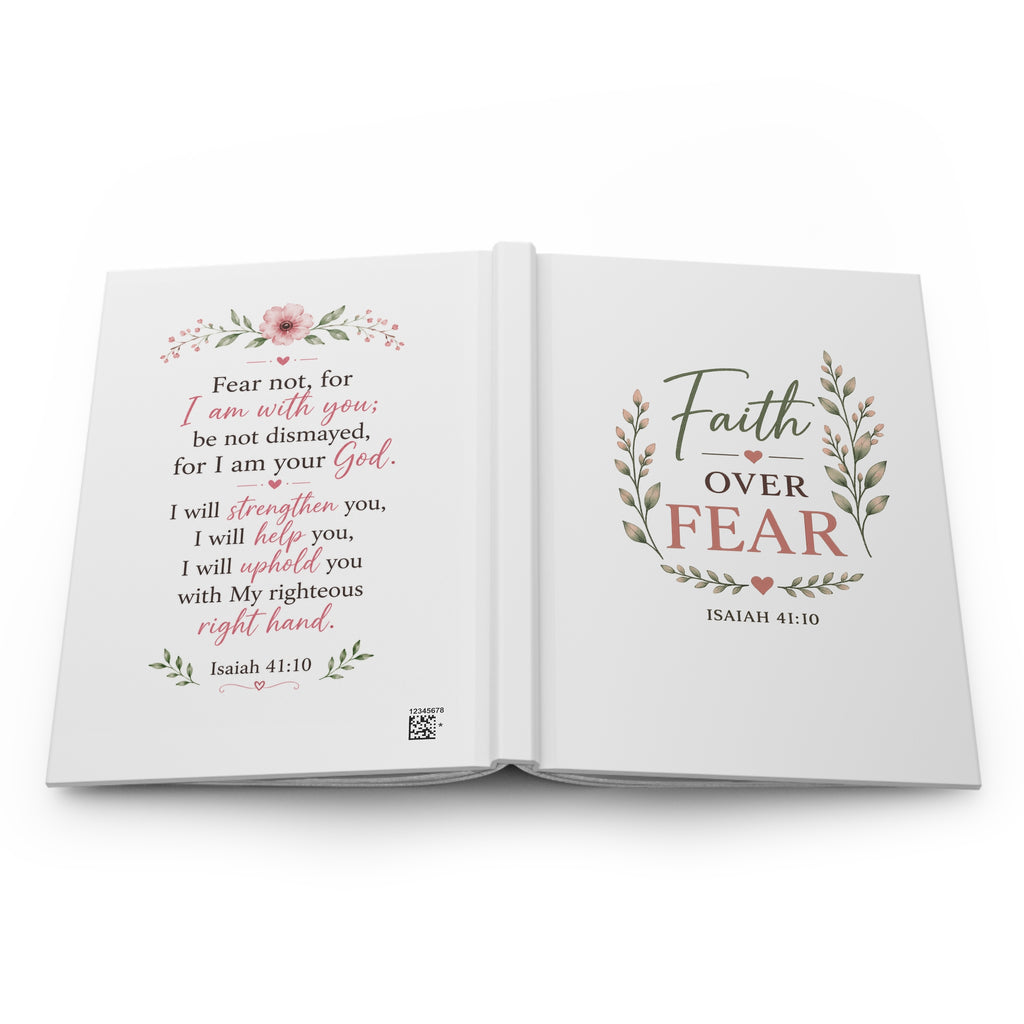 Faith Over Fear Hardcover Journal | Isaiah 41:10 Christian Prayer Journal | Bible Study Notebook | Inspirational Faith Gift for Women
