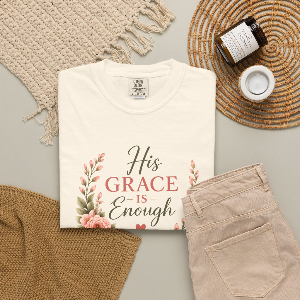 His Grace Is Enough Christian T-Shirt | 2 Corinthians 12:9 | Faith-Based Floral Shirt | Inspirational Bible Verse Tee | Christian Gift for Women