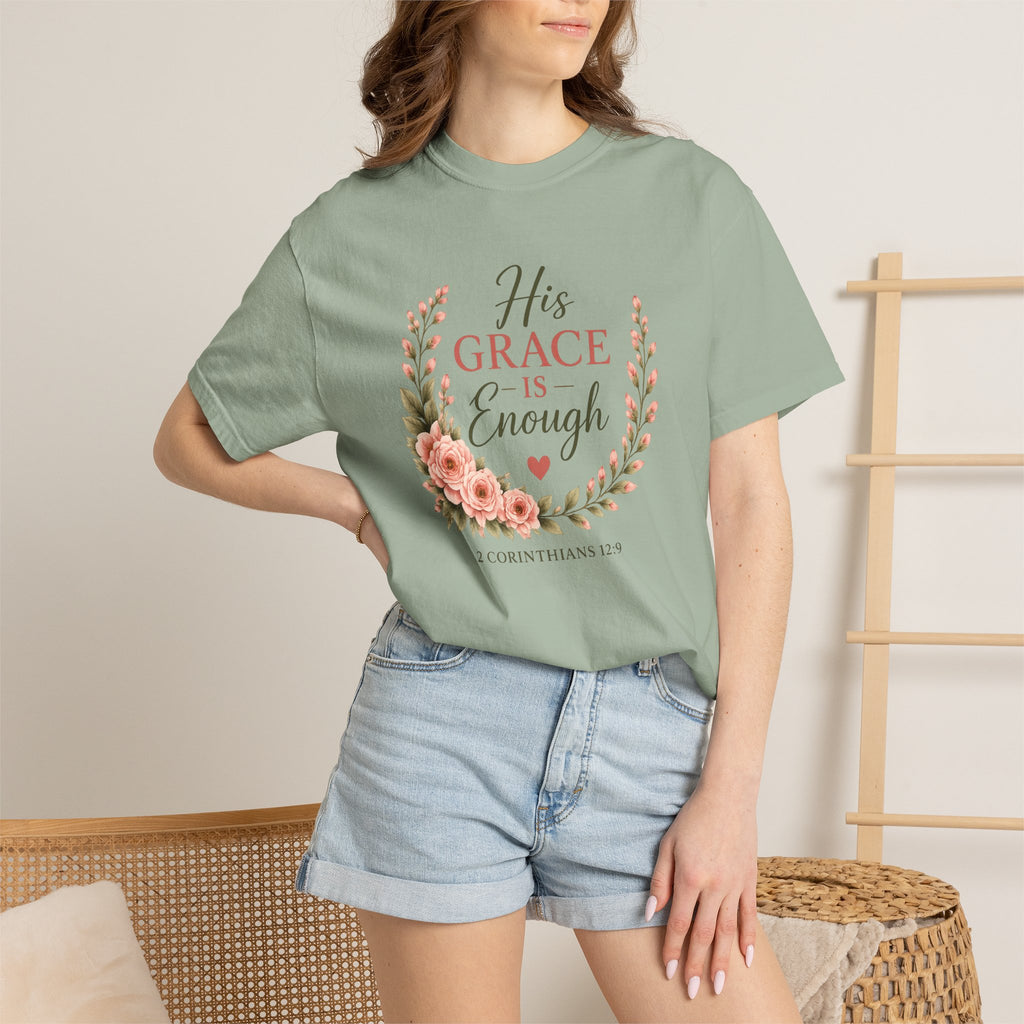 His Grace Is Enough Christian T-Shirt | 2 Corinthians 12:9 | Faith-Based Floral Shirt | Inspirational Bible Verse Tee | Christian Gift for Women