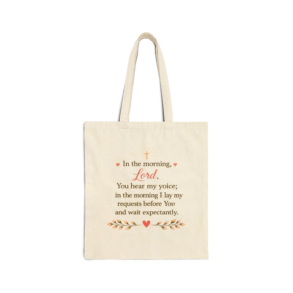 Morning Coffee with God Canvas Tote Bag | Christian Tote Bag | Psalm 5:3 Bible Verse Tote | Faith-Based Gift for Women | Bible Study Bag
