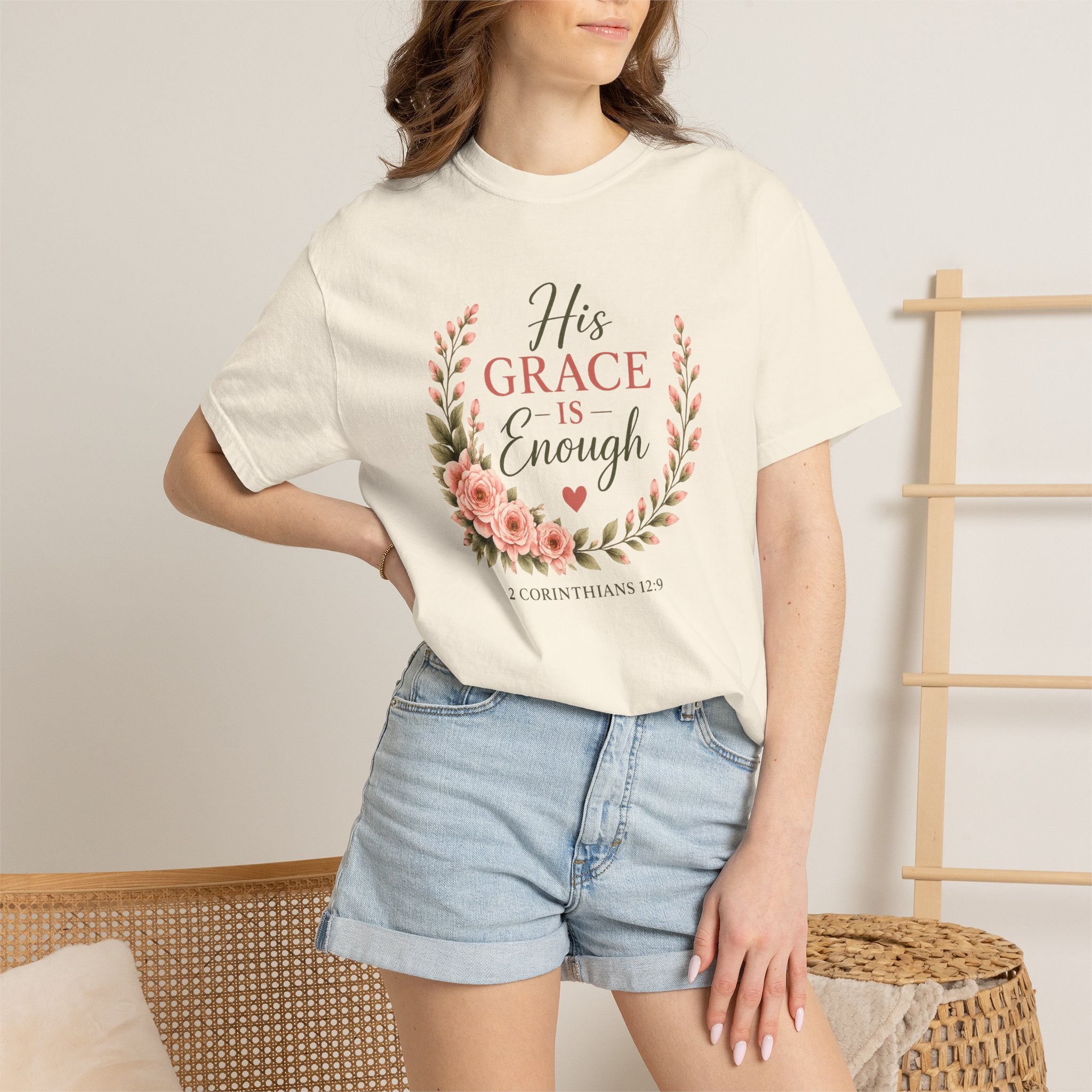 His Grace Is Enough Christian T-Shirt | 2 Corinthians 12:9 | Faith-Based Floral Shirt | Inspirational Bible Verse Tee | Christian Gift for Women