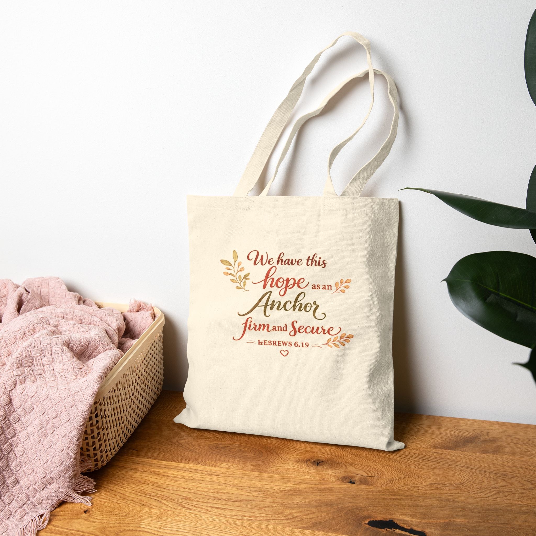 Anchored in Christ Christian Tote Bag | Hebrews 6:19 Scripture Tote | Floral Bible Bag | Reusable Faith Tote | Christian Gift for Women