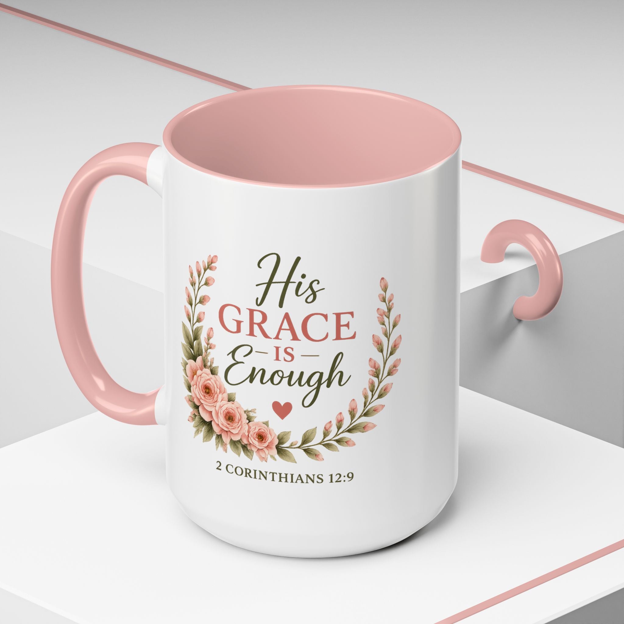 His Grace Is Enough Christian Accent Mug | 2 Corinthians 12:9 Bible Verse Coffee Mug | Faith Gift for Women | Christian Coffee Cup | Scripture Mug