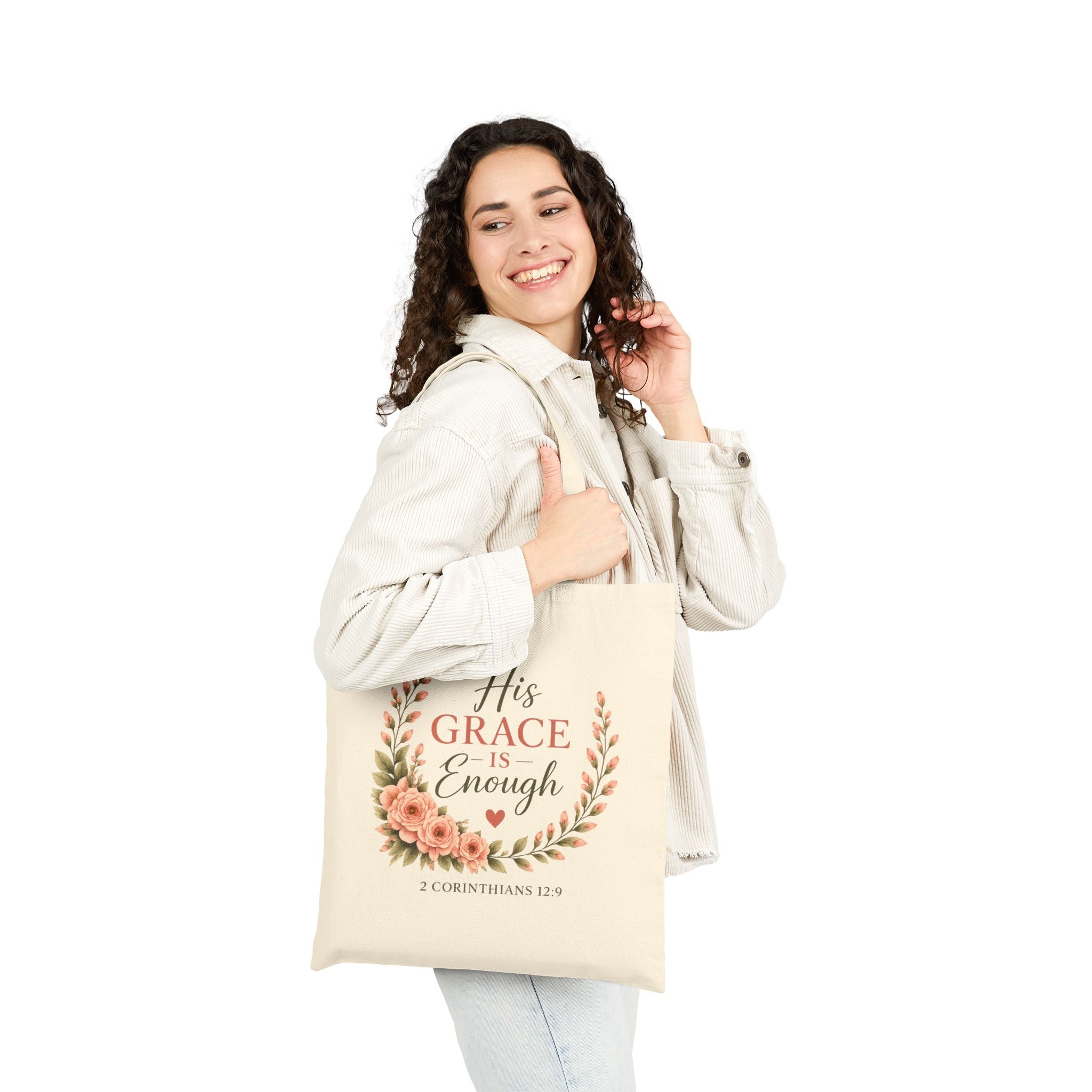 His Grace Is Enough Christian Tote Bag | 2 Corinthians 12:9 Bible Verse Canvas Bag | Christian Gift for Women | Reusable Scripture Tote | Faith Everyday Bag