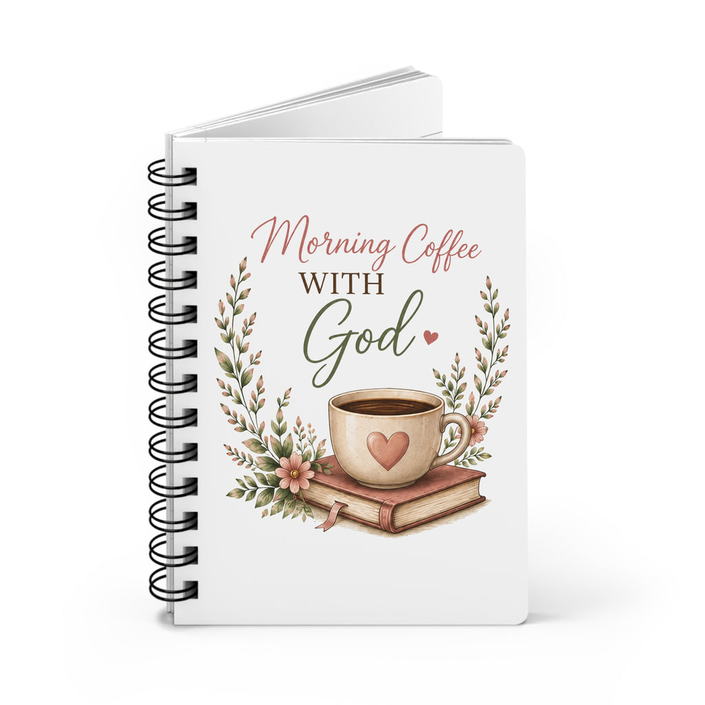 Morning Coffee with God Spiral Notebook | Christian Journal | Psalm 5:3 Bible Verse Notebook | Bible Study Notebook | Faith Gift for Women