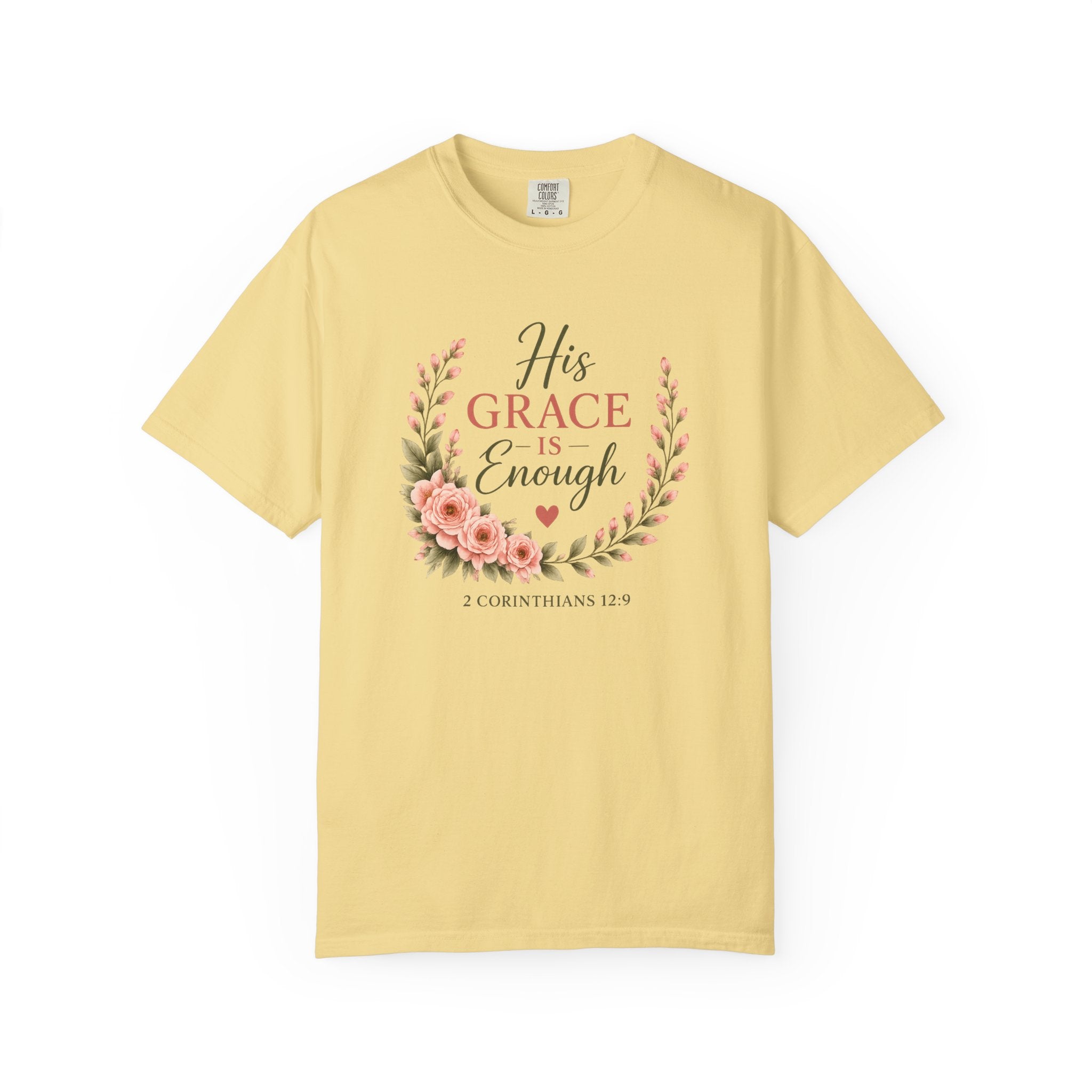 His Grace Is Enough Christian T-Shirt | 2 Corinthians 12:9 | Faith-Based Floral Shirt | Inspirational Bible Verse Tee | Christian Gift for Women