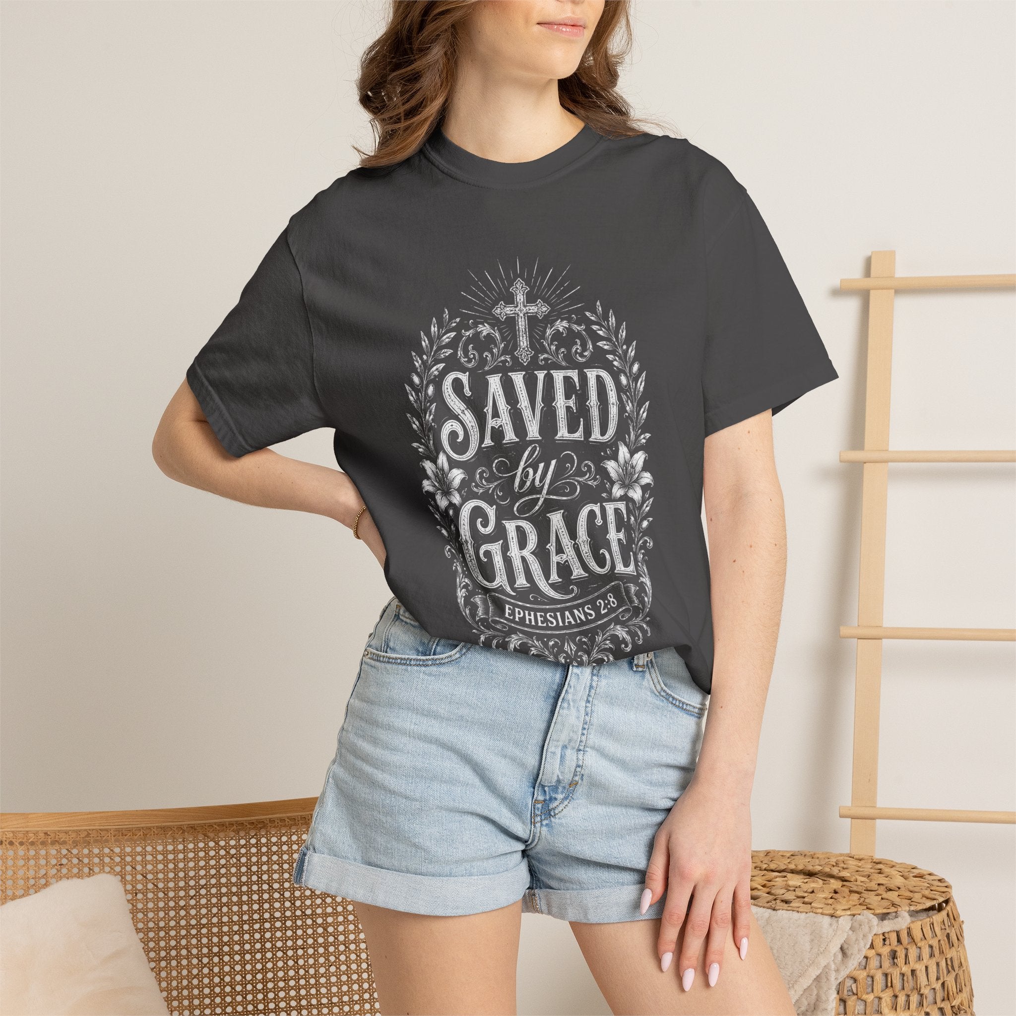 Saved by Grace Christian T-Shirt | Ephesians 2:8 Vintage Faith Shirt