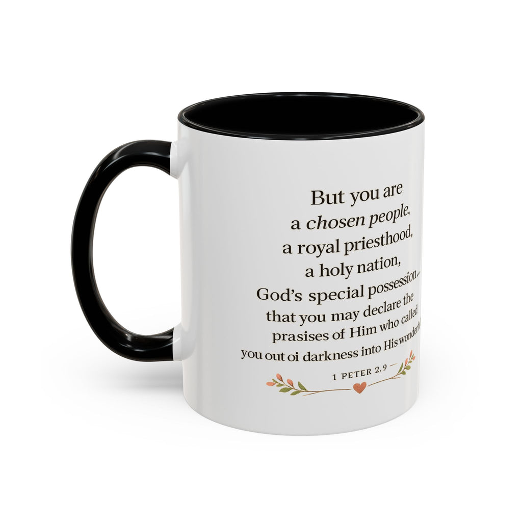 Daughter of the King Accent Coffee Mug | Christian Mug with 1 Peter 2:9 | Faith-Based Gift for Women | Bible Verse Coffee Cup | 11oz & 15oz