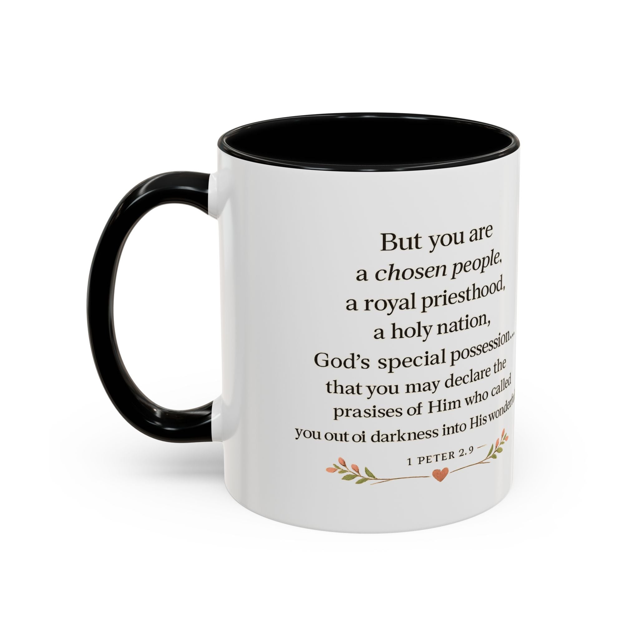 Daughter of the King Accent Coffee Mug | Christian Mug with 1 Peter 2:9 | Faith-Based Gift for Women | Bible Verse Coffee Cup | 11oz & 15oz