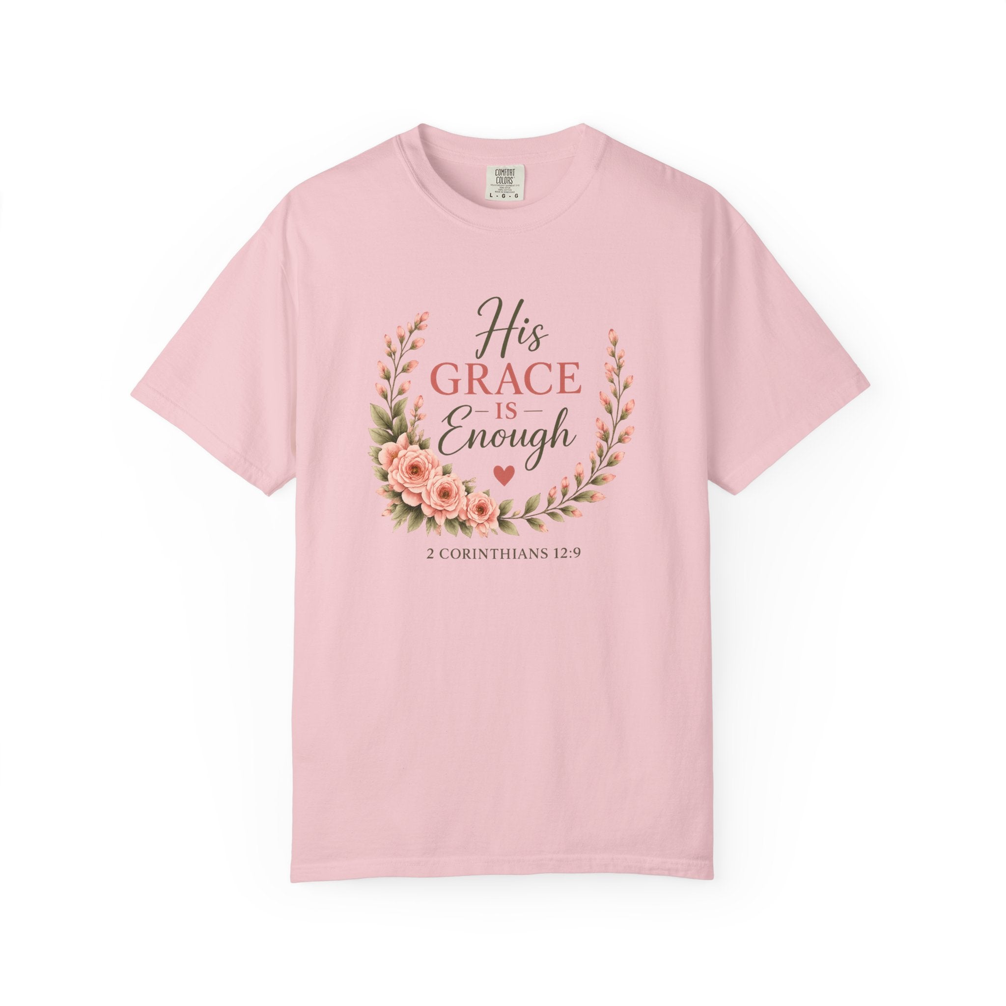 His Grace Is Enough Christian T-Shirt | 2 Corinthians 12:9 | Faith-Based Floral Shirt | Inspirational Bible Verse Tee | Christian Gift for Women
