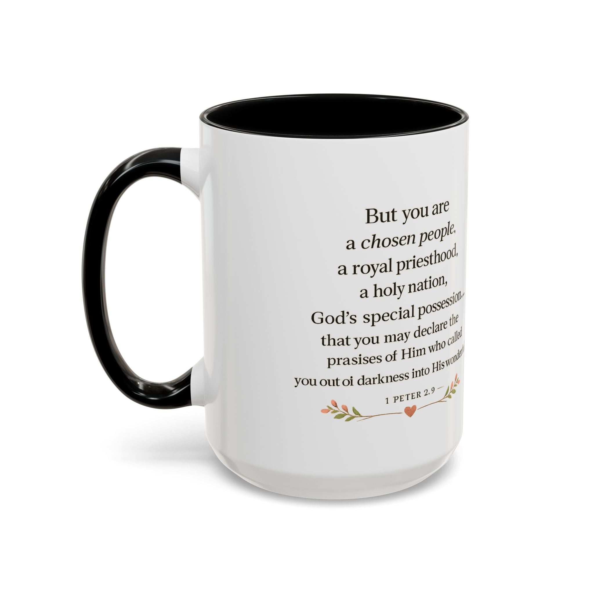 Daughter of the King Accent Coffee Mug | Christian Mug with 1 Peter 2:9 | Faith-Based Gift for Women | Bible Verse Coffee Cup | 11oz & 15oz