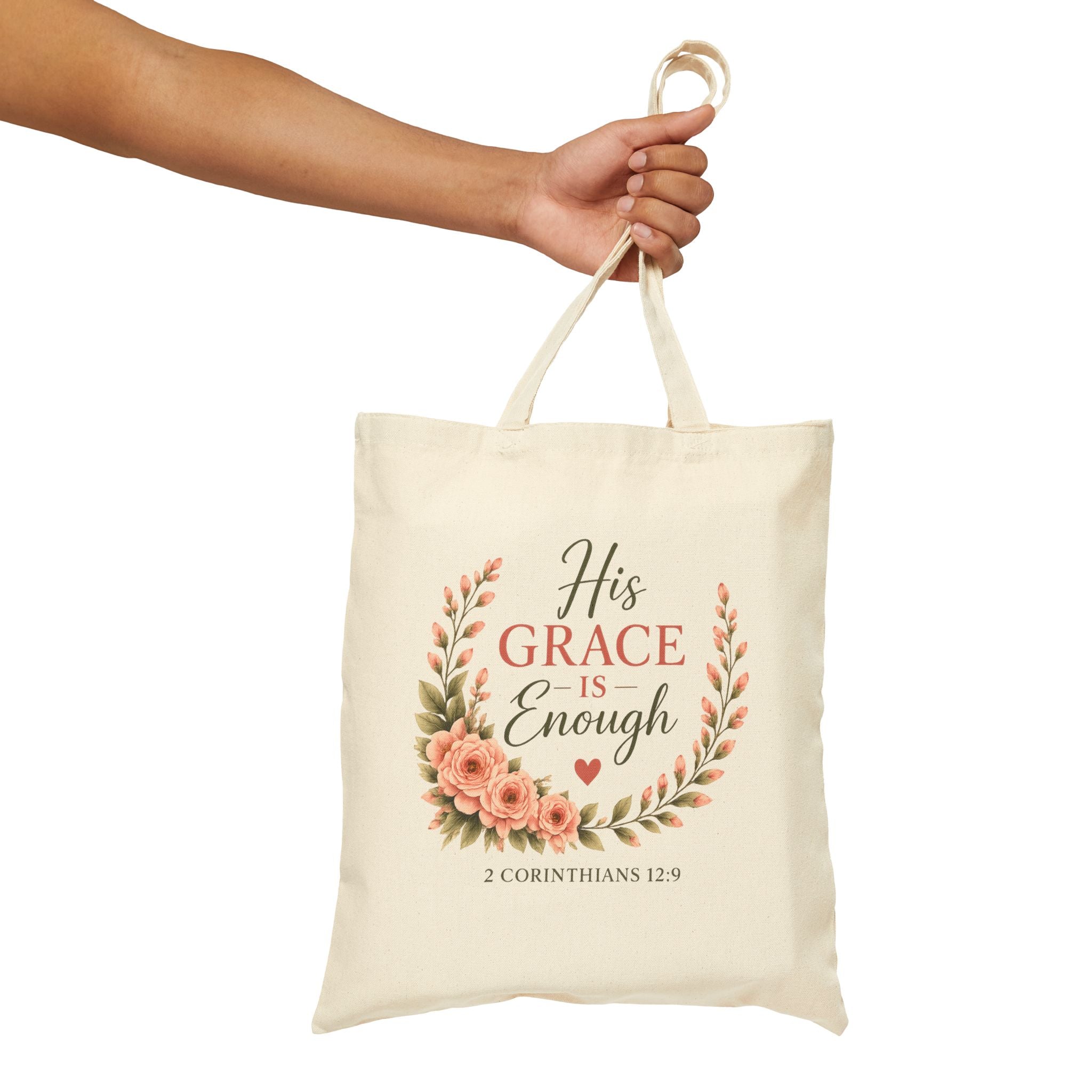 His Grace Is Enough Christian Tote Bag | 2 Corinthians 12:9 Bible Verse Canvas Bag | Christian Gift for Women | Reusable Scripture Tote | Faith Everyday Bag