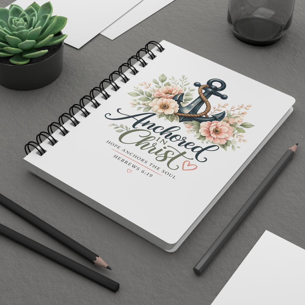 Anchored in Christ Christian Spiral Notebook | Hebrews 6:19 Faith Journal | Bible Study Notebook | Prayer Journal | Christian Gift for Women