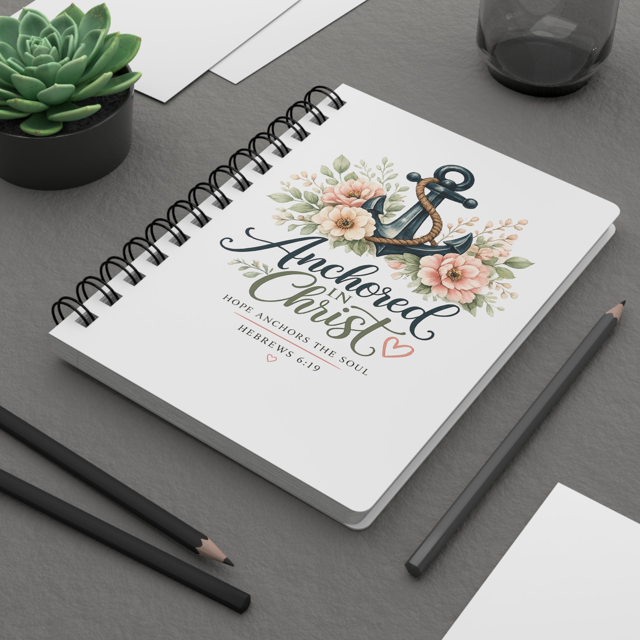 Anchored in Christ Christian Spiral Notebook | Hebrews 6:19 Faith Journal | Bible Study Notebook | Prayer Journal | Christian Gift for Women