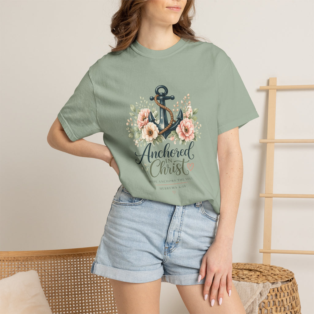 Anchored in Christ Comfort Colors® 1717 Christian T-Shirt | Hebrews 6:19