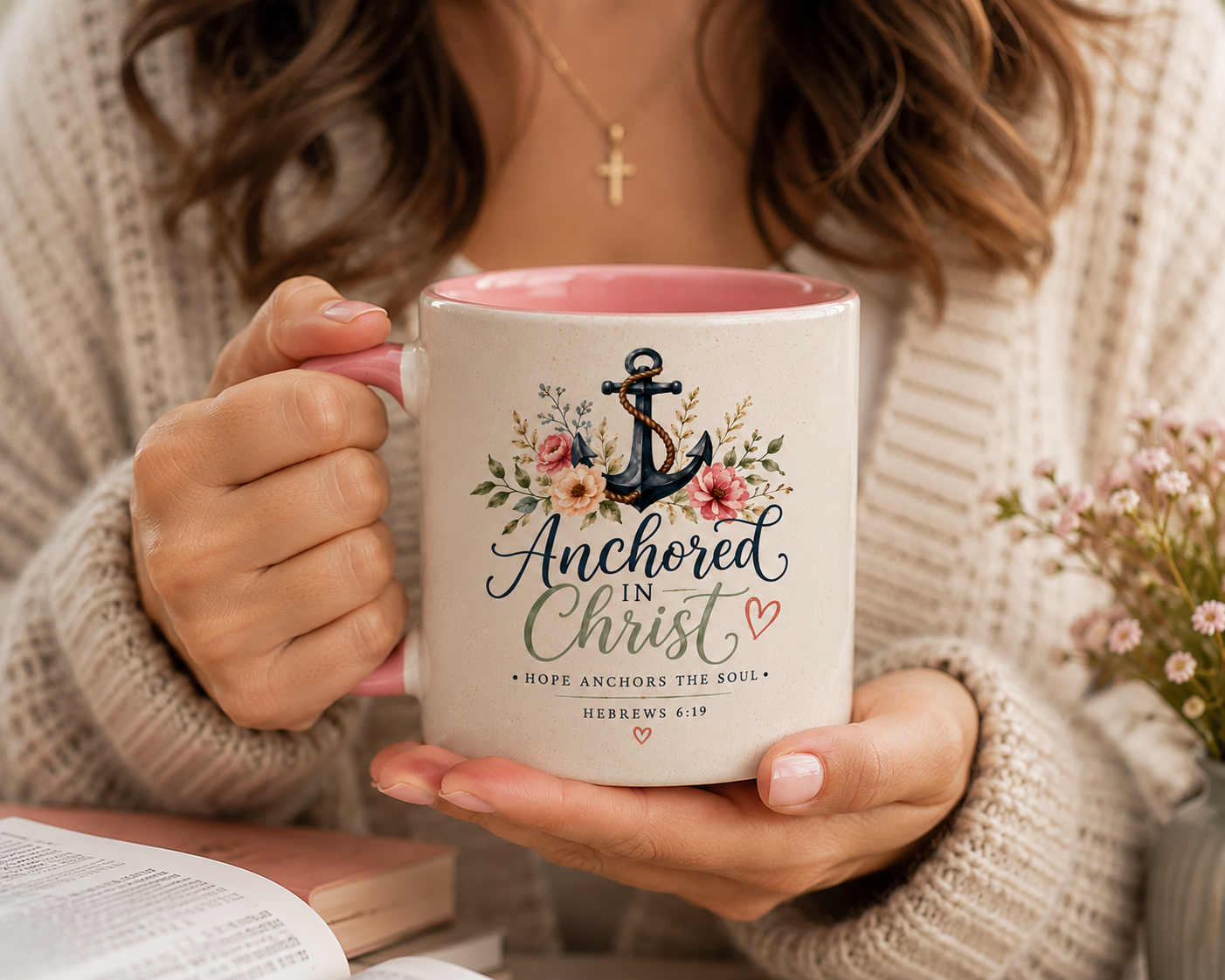 Anchored in Christ Christian Accent Coffee Mug | Hebrews 6:19 Bible Verse Mug | Faith-Based Coffee Cup | Christian Gift for Women & Men | 11oz & 15oz