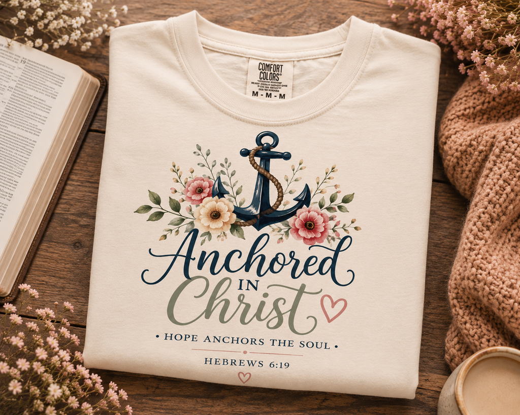 Anchored in Christ Comfort Colors® 1717 Christian T-Shirt | Hebrews 6:19