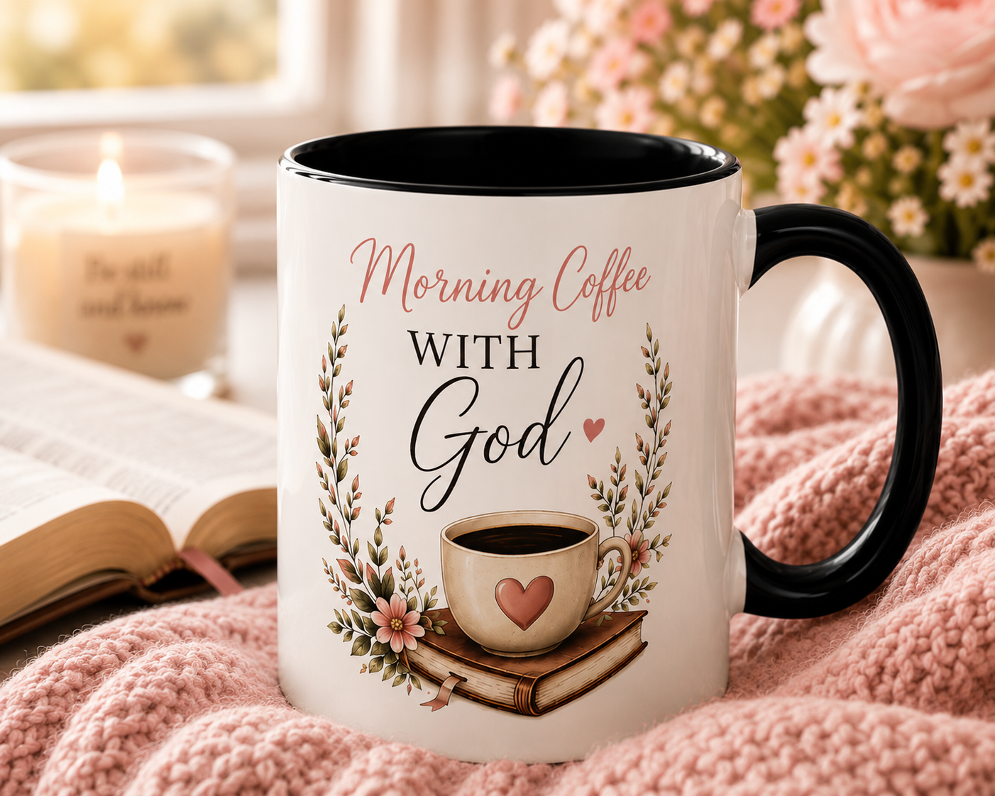Morning Coffee with God Christian Mug | Psalm 5:3 Bible Verse Coffee Cup | Faith-Based Gift for Women | Christian Devotional Mug