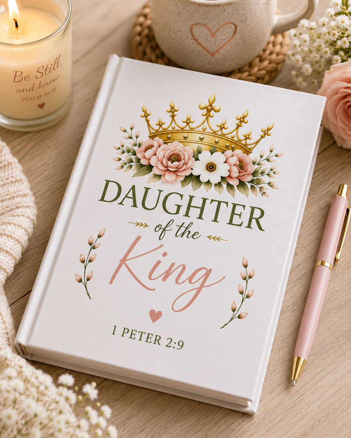 Daughter of the King Hardcover Journal | Christian Journal for Women | Bible Study Notebook | Prayer Journal | 1 Peter 2:9 | Faith Gift