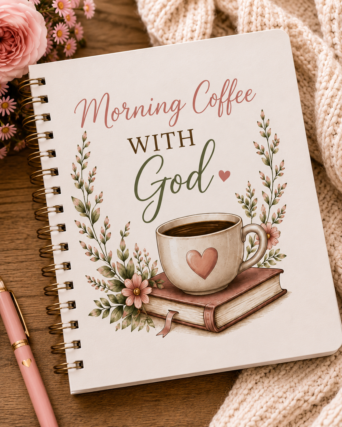 Morning Coffee with God Spiral Notebook | Christian Journal | Psalm 5:3 Bible Verse Notebook | Bible Study Notebook | Faith Gift for Women