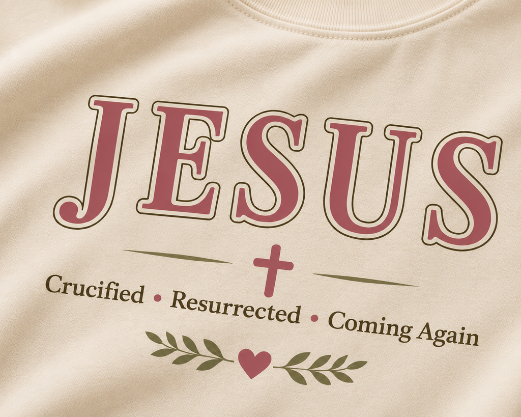 Jesus Crucified • Resurrected • Coming Again | Christian Comfort Colors T-Shirt | Faith-Based Graphic Tee | Christian Gift for Women
