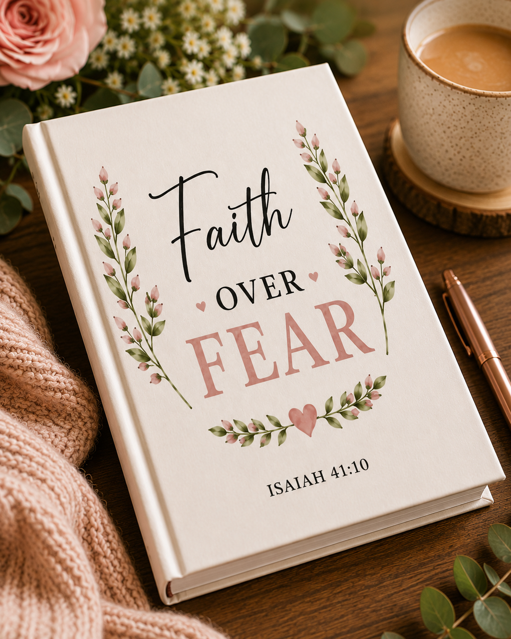 Faith Over Fear Hardcover Journal | Isaiah 41:10 Christian Prayer Journal | Bible Study Notebook | Inspirational Faith Gift for Women