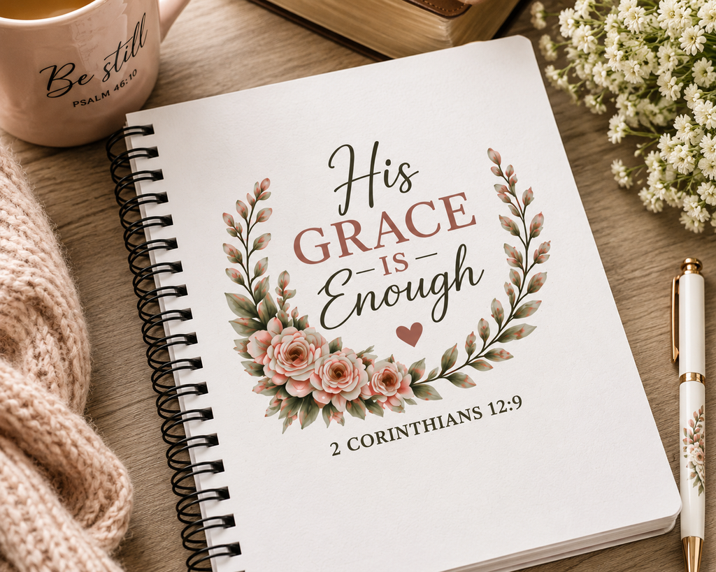 His Grace Is Enough Christian Spiral Notebook | 2 Corinthians 12:9 Prayer Journal | Bible Study Notebook | Faith Journal for Women | Christian Gift