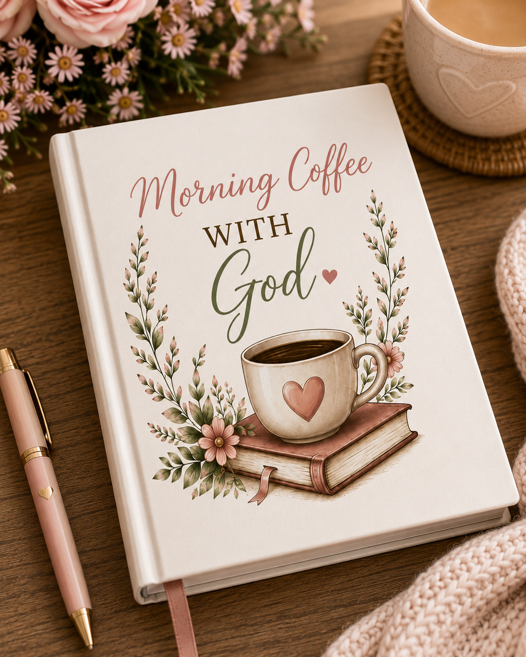 Morning Coffee with God Hardcover Journal | Christian Prayer Journal | Psalm 5:3 Faith Journal | Bible Study Notebook | Christian Gift for Women