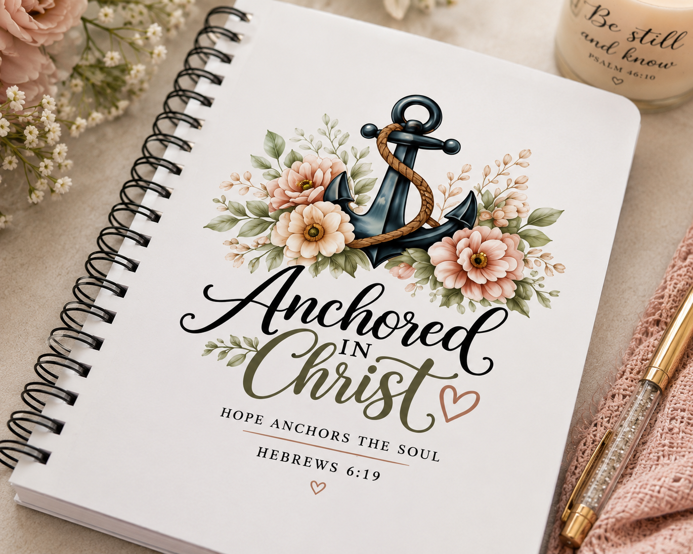 Anchored in Christ Christian Spiral Notebook | Hebrews 6:19 Faith Journal | Bible Study Notebook | Prayer Journal | Christian Gift for Women