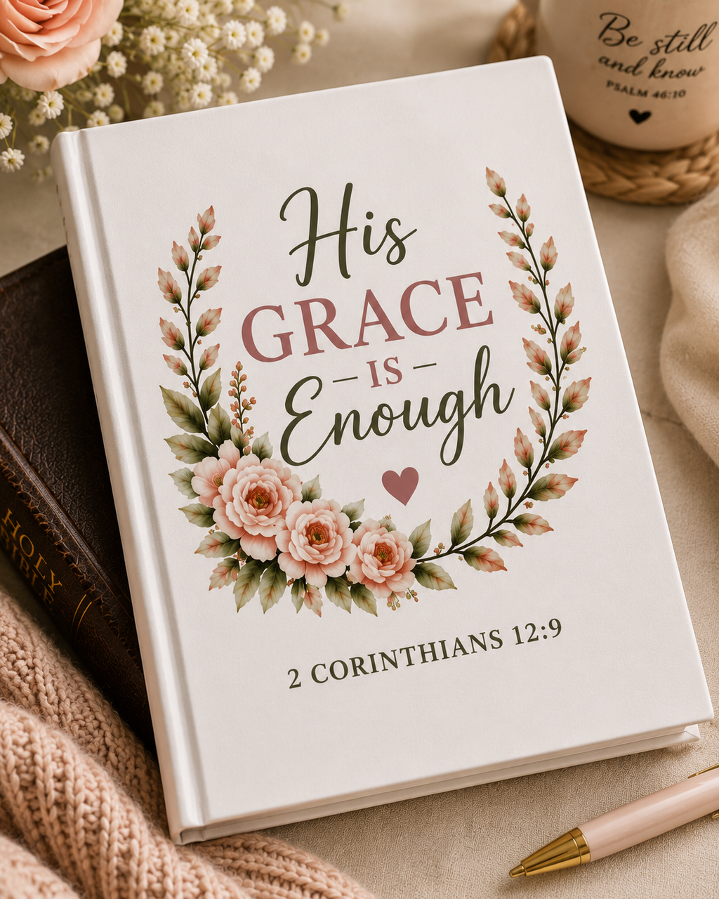 His Grace Is Enough Hardcover Journal | 2 Corinthians 12:9 Christian Prayer Journal | Bible Study Journal | Faith Journal for Women | Christian Gift
