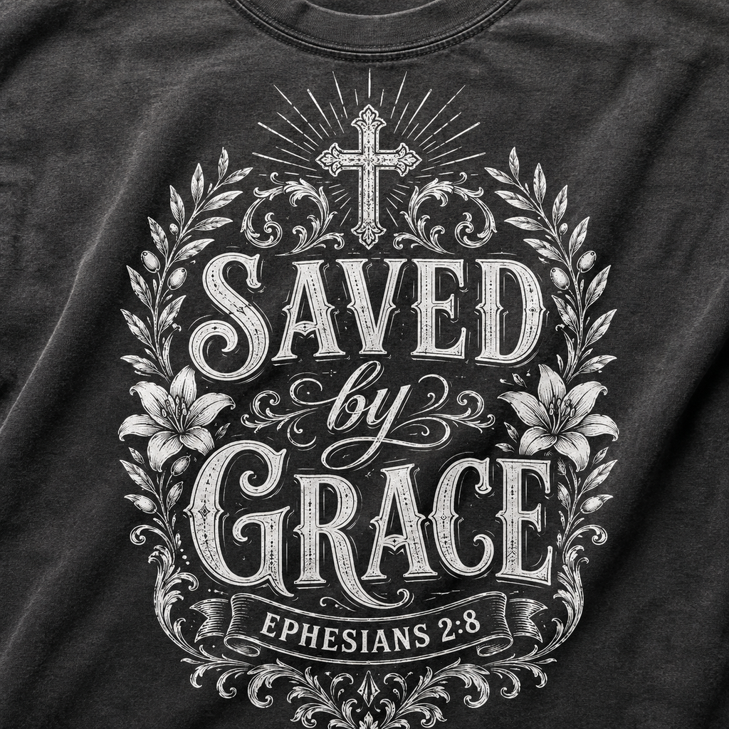 Saved by Grace Christian T-Shirt | Ephesians 2:8 Vintage Faith Shirt