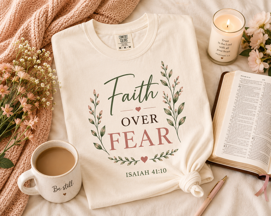 Faith Over Fear Comfort Colors® 1717 Christian T-Shirt | Isaiah 41:10