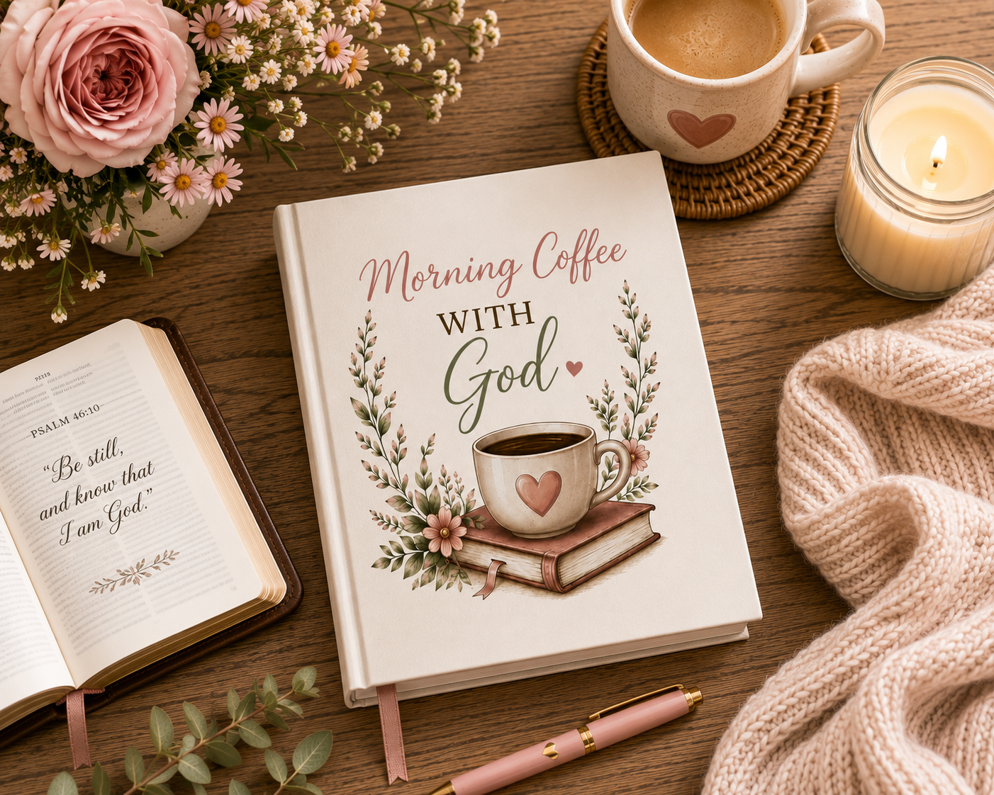 Morning Coffee with God Hardcover Journal | Christian Prayer Journal | Psalm 5:3 Faith Journal | Bible Study Notebook | Christian Gift for Women