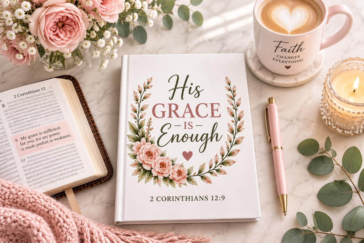 His Grace Is Enough Hardcover Journal | 2 Corinthians 12:9 Christian Prayer Journal | Bible Study Journal | Faith Journal for Women | Christian Gift