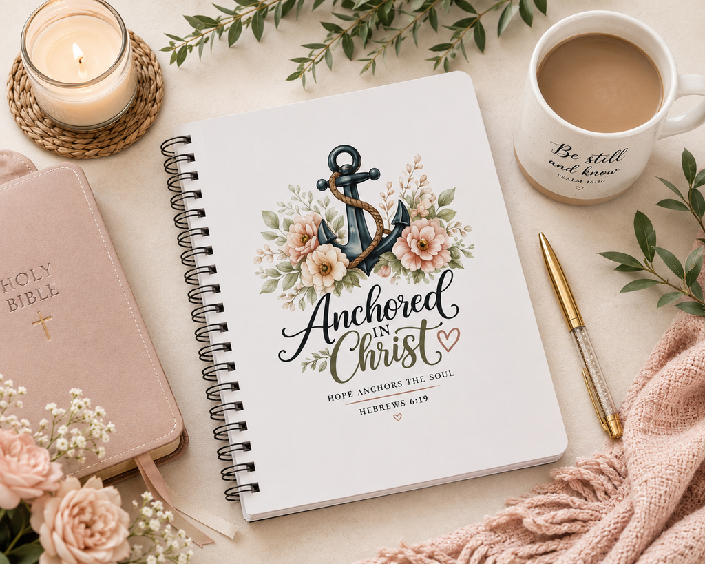 Anchored in Christ Christian Spiral Notebook | Hebrews 6:19 Faith Journal | Bible Study Notebook | Prayer Journal | Christian Gift for Women