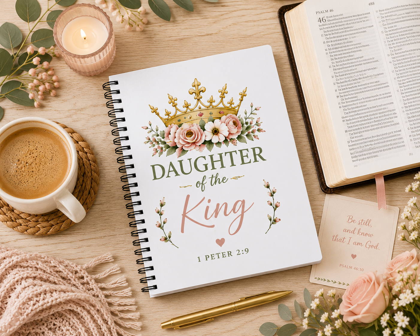 Daughter of the King Christian Spiral Notebook | 1 Peter 2:9 Prayer Journal | Bible Study Notebook | Faith Journal for Women | Christian Gift
