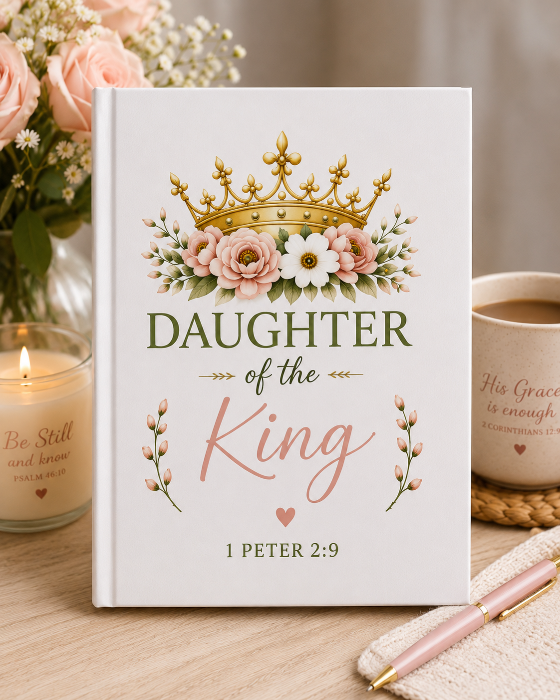 Daughter of the King Hardcover Journal | Christian Journal for Women | Bible Study Notebook | Prayer Journal | 1 Peter 2:9 | Faith Gift