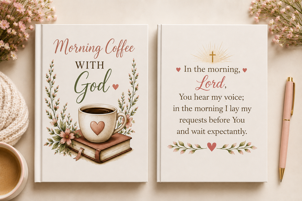 Morning Coffee with God Hardcover Journal | Christian Prayer Journal | Psalm 5:3 Faith Journal | Bible Study Notebook | Christian Gift for Women