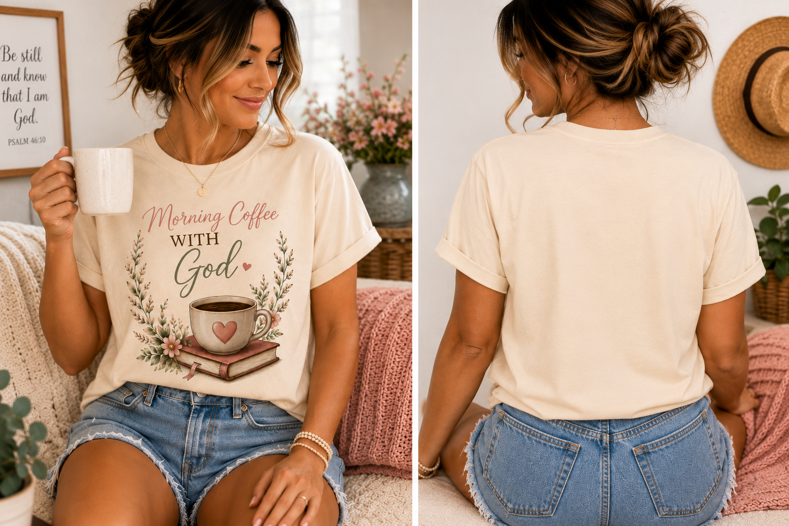 Morning Coffee with God Christian T-Shirt | Faith-Based Graphic Tee | Psalm 5:3 Inspirational Shirt | Bible Study Shirt | Christian Gift for Women
