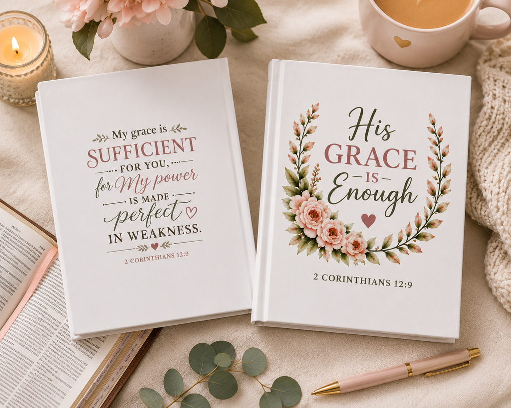 His Grace Is Enough Hardcover Journal | 2 Corinthians 12:9 Christian Prayer Journal | Bible Study Journal | Faith Journal for Women | Christian Gift