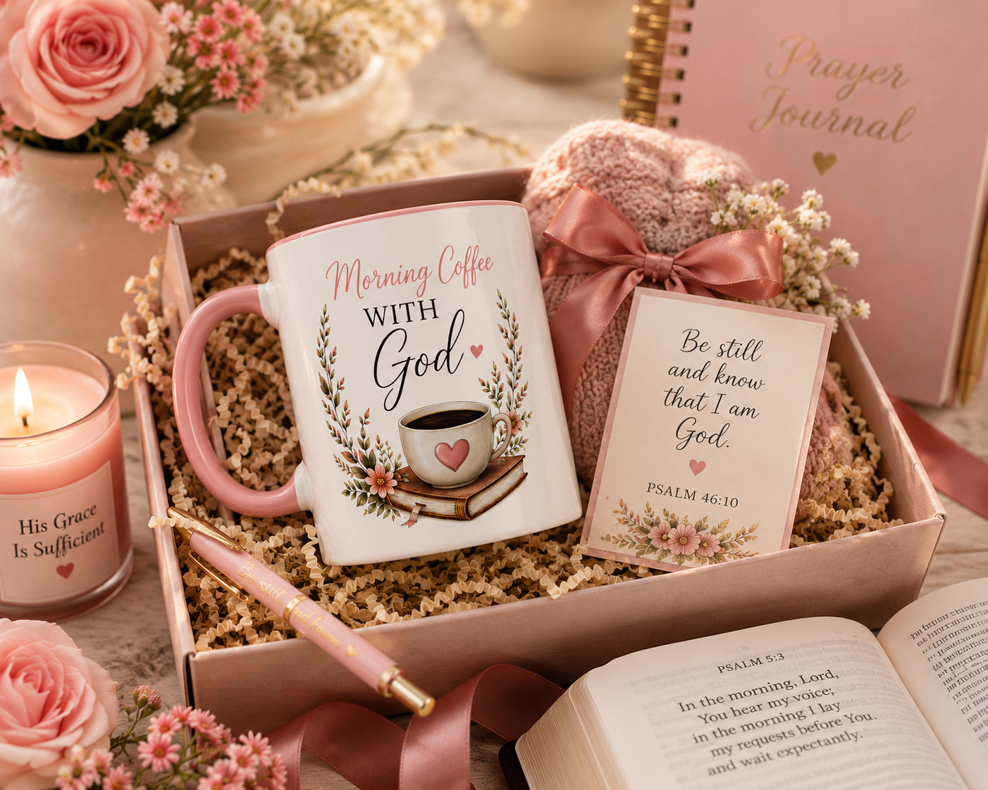 Morning Coffee with God Christian Mug | Psalm 5:3 Bible Verse Coffee Cup | Faith-Based Gift for Women | Christian Devotional Mug