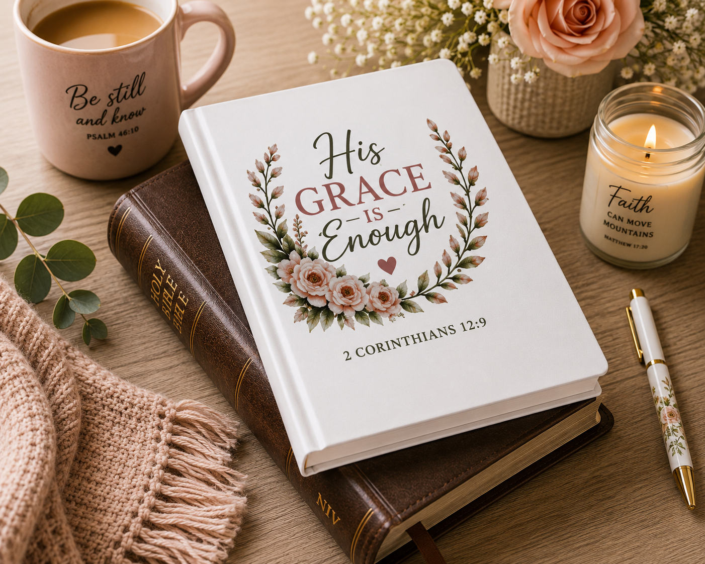 His Grace Is Enough Hardcover Journal | 2 Corinthians 12:9 Christian Prayer Journal | Bible Study Journal | Faith Journal for Women | Christian Gift