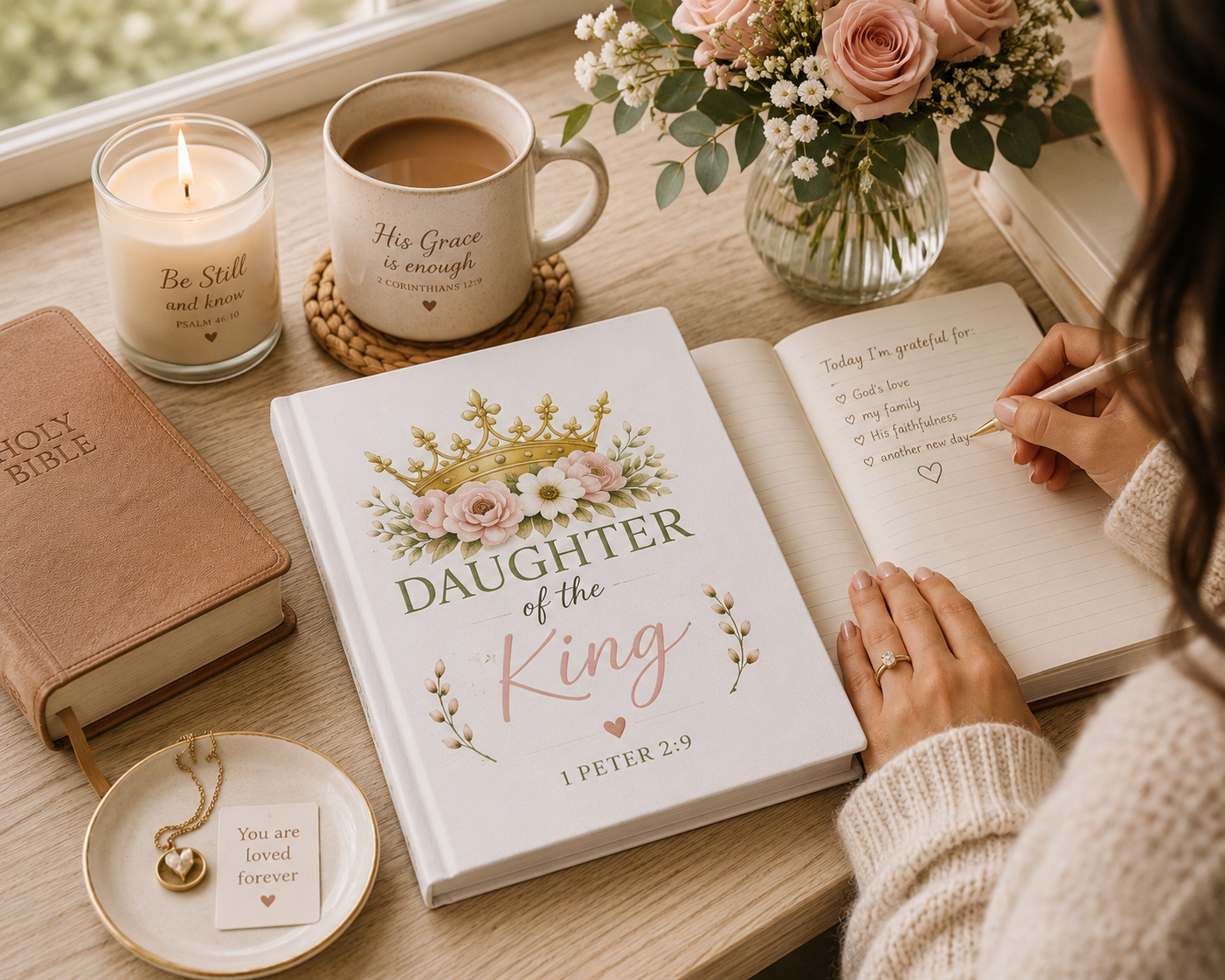 Daughter of the King Hardcover Journal | Christian Journal for Women | Bible Study Notebook | Prayer Journal | 1 Peter 2:9 | Faith Gift