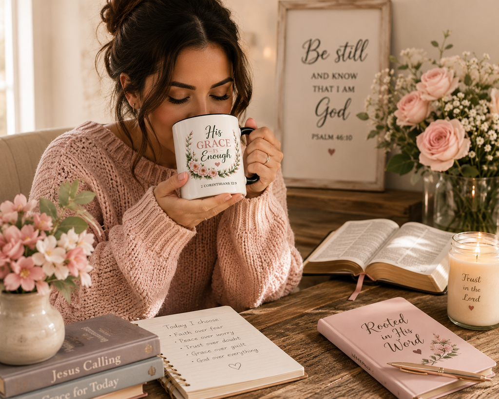 His Grace Is Enough Christian Accent Mug | 2 Corinthians 12:9 Bible Verse Coffee Mug | Faith Gift for Women | Christian Coffee Cup | Scripture Mug