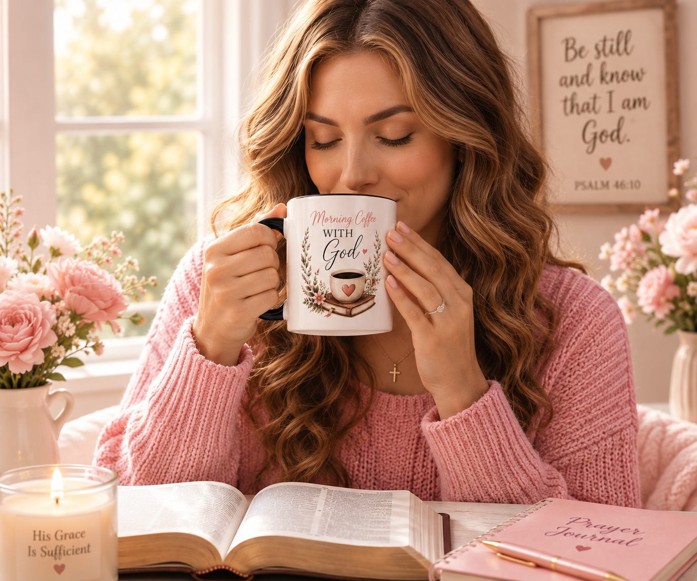 Morning Coffee with God Christian Mug | Psalm 5:3 Bible Verse Coffee Cup | Faith-Based Gift for Women | Christian Devotional Mug