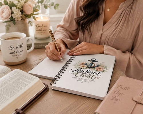 Anchored in Christ Christian Spiral Notebook | Hebrews 6:19 Faith Journal | Bible Study Notebook | Prayer Journal | Christian Gift for Women