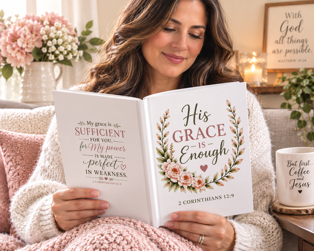 His Grace Is Enough Hardcover Journal | 2 Corinthians 12:9 Christian Prayer Journal | Bible Study Journal | Faith Journal for Women | Christian Gift