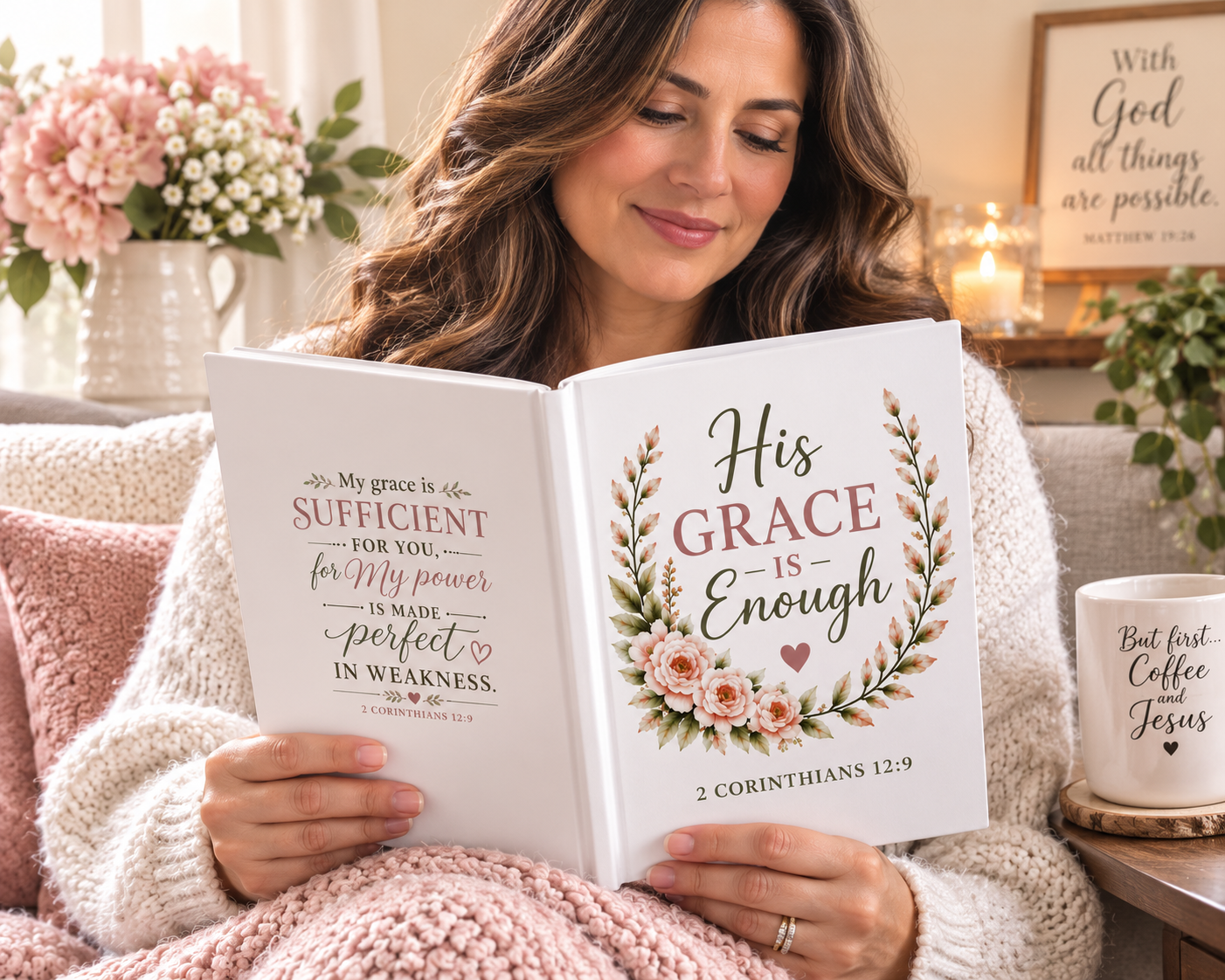 His Grace Is Enough Hardcover Journal | 2 Corinthians 12:9 Christian Prayer Journal | Bible Study Journal | Faith Journal for Women | Christian Gift
