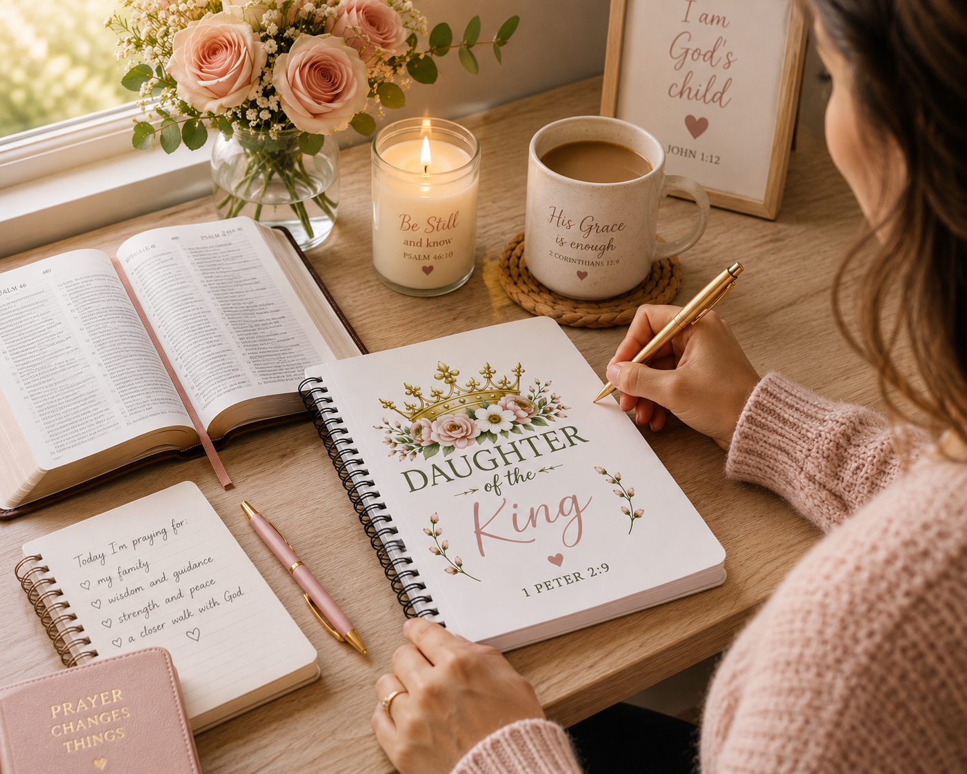 Daughter of the King Christian Spiral Notebook | 1 Peter 2:9 Prayer Journal | Bible Study Notebook | Faith Journal for Women | Christian Gift