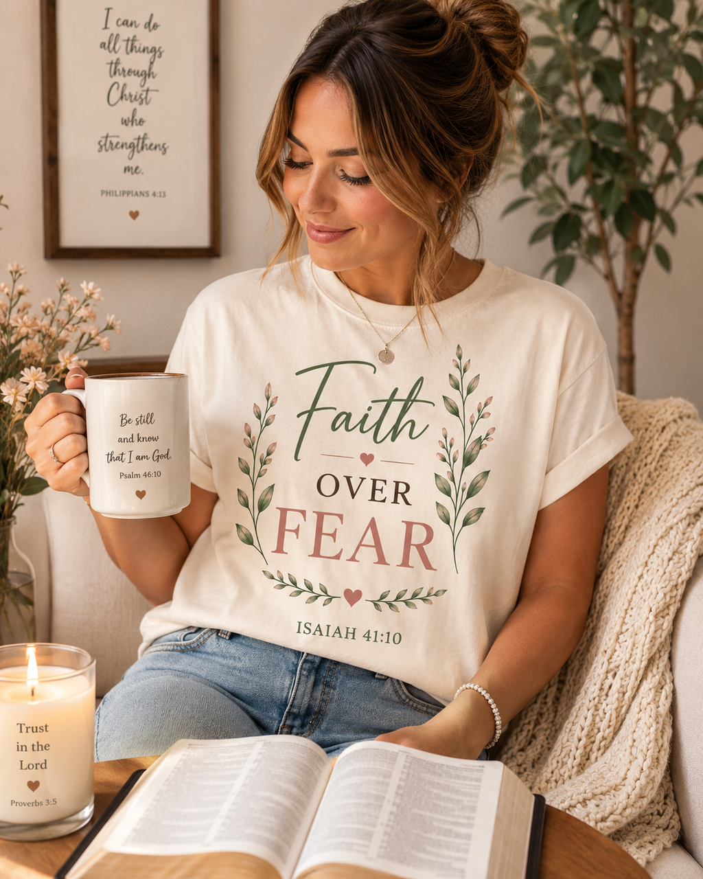 Faith Over Fear Comfort Colors® 1717 Christian T-Shirt | Isaiah 41:10